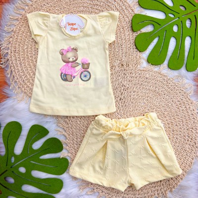  Conj. Blusa Ursinha Enjoy a Grand Day e Short - Amarelo